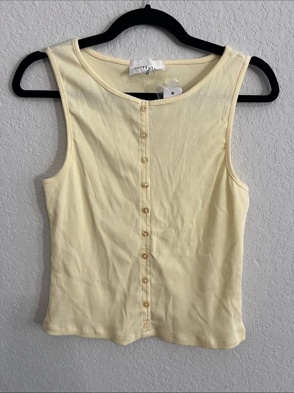 Olive & Oak Pale Yellow Ribbed Button-Front Tank